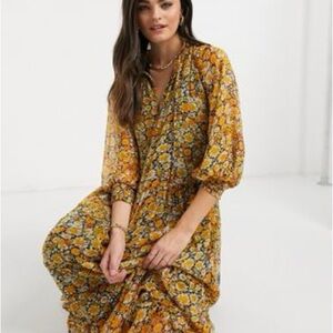 ASOS Design Floral Yellow Tiered Maxi Dress